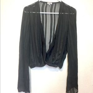 Black Sheer Striped Long Sleeve Blouse Top